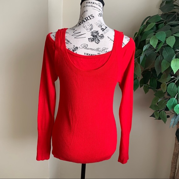 Anthropologie Jamie Open Shoulder Long Sleeve Knit Top Red Sz M - Picture 2 of 14